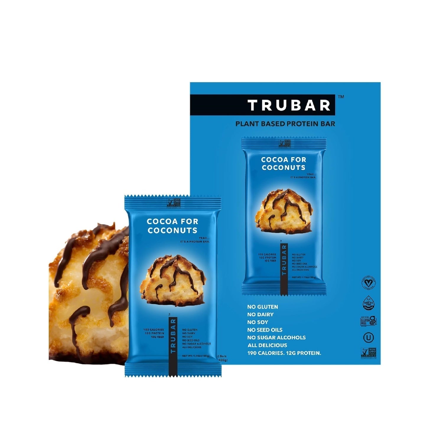 شريط بروتين نباتي من تروبار، 12 غ بروتين، 13 غ ألياف، نباتي، خالٍ من الغلوتين، غير معدل وراثيًا، خالٍ من منتجات الألبان، 12 قطعة 