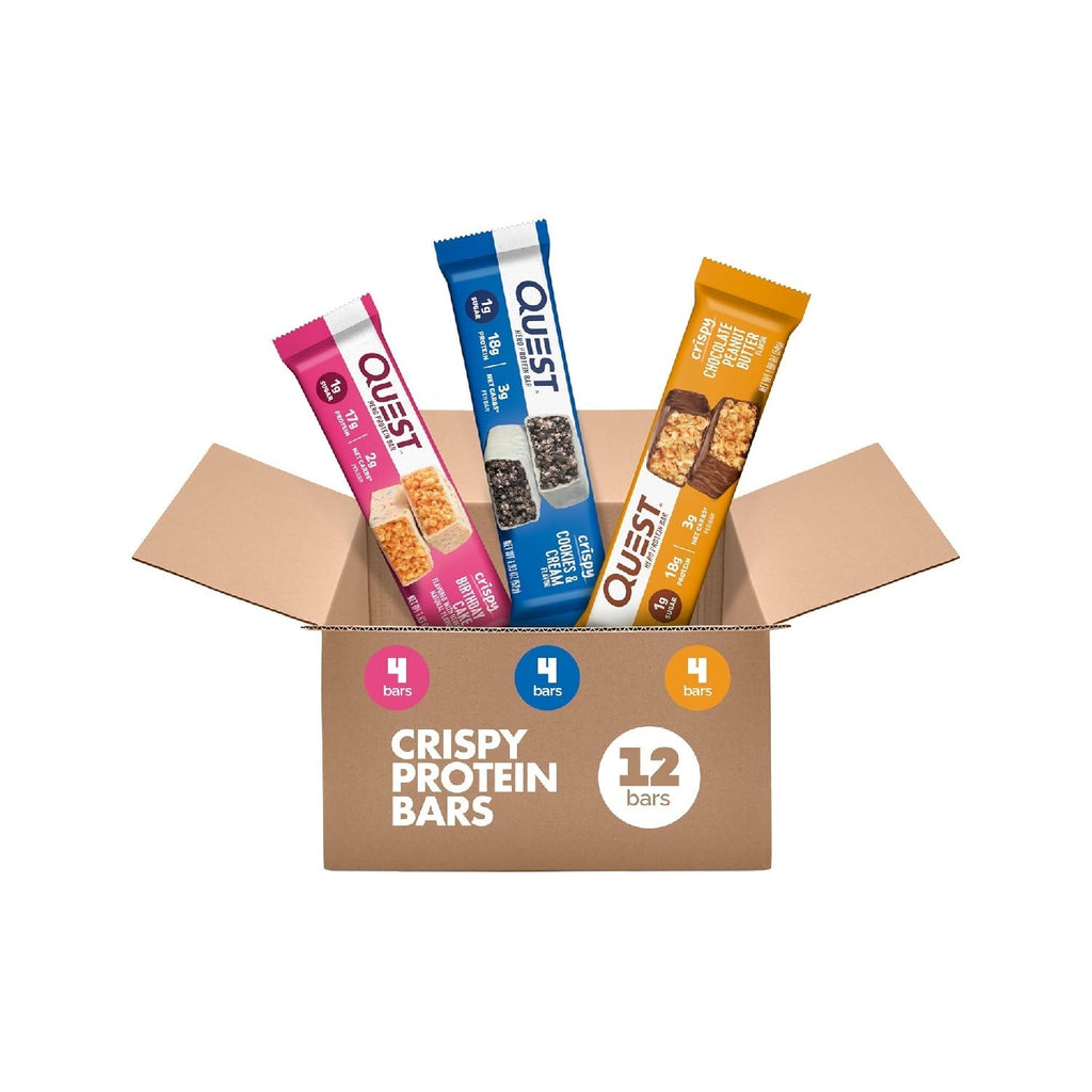 بار بروتين كريسبي هيرو من كويست نيوتريشن، 18 غرام بروتين، 1 غرام سكر، 3 غرام كربوهيدرات صافية، وجبة خفيفة خالية من الغلوتين، 12 قطعة 