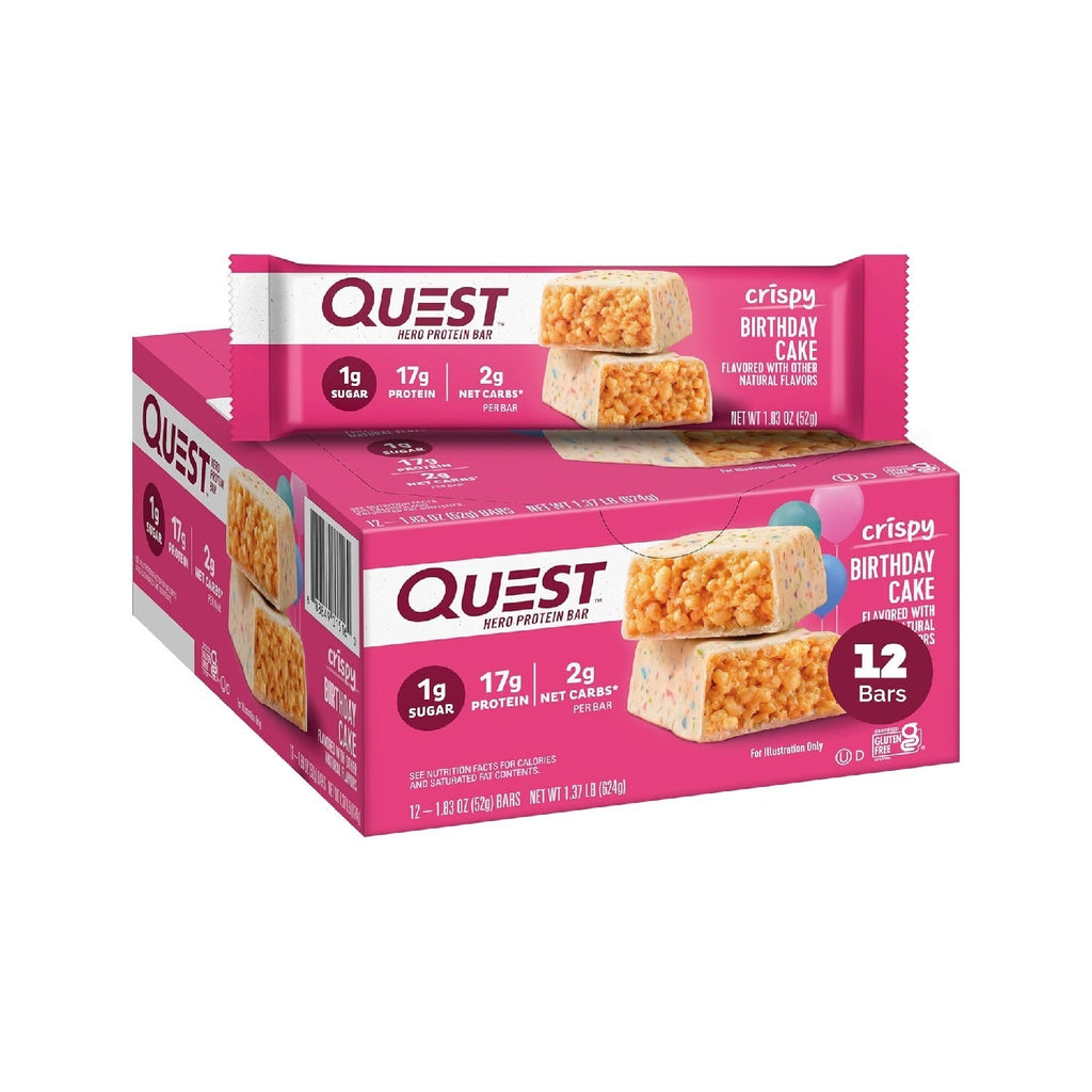 بار بروتين كريسبي هيرو من كويست نيوتريشن، 18 غرام بروتين، 1 غرام سكر، 3 غرام كربوهيدرات صافية، وجبة خفيفة خالية من الغلوتين، 12 قطعة 