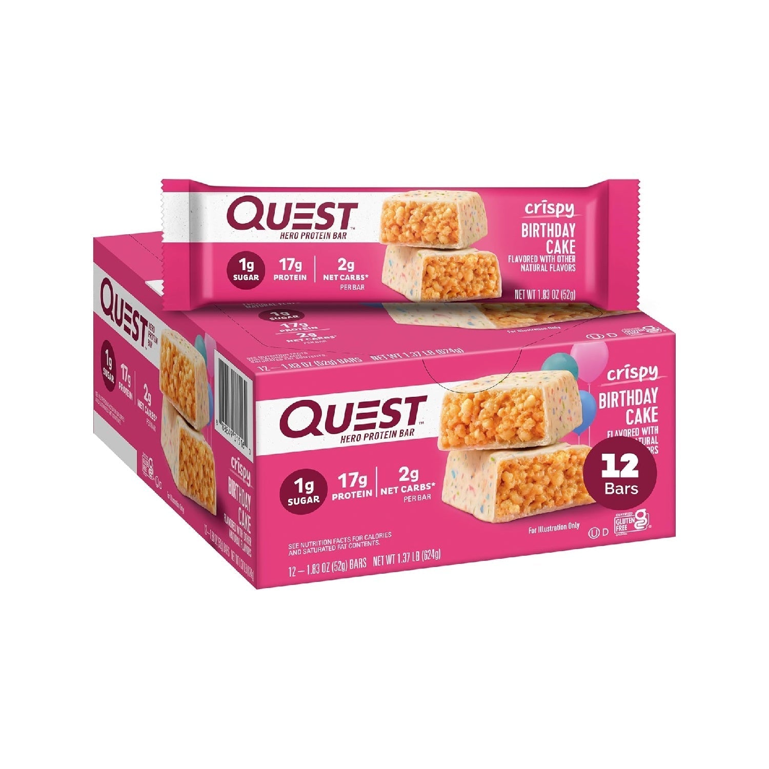 بار بروتين كريسبي هيرو من كويست نيوتريشن، 18 غرام بروتين، 1 غرام سكر، 3 غرام كربوهيدرات صافية، وجبة خفيفة خالية من الغلوتين، 12 قطعة 